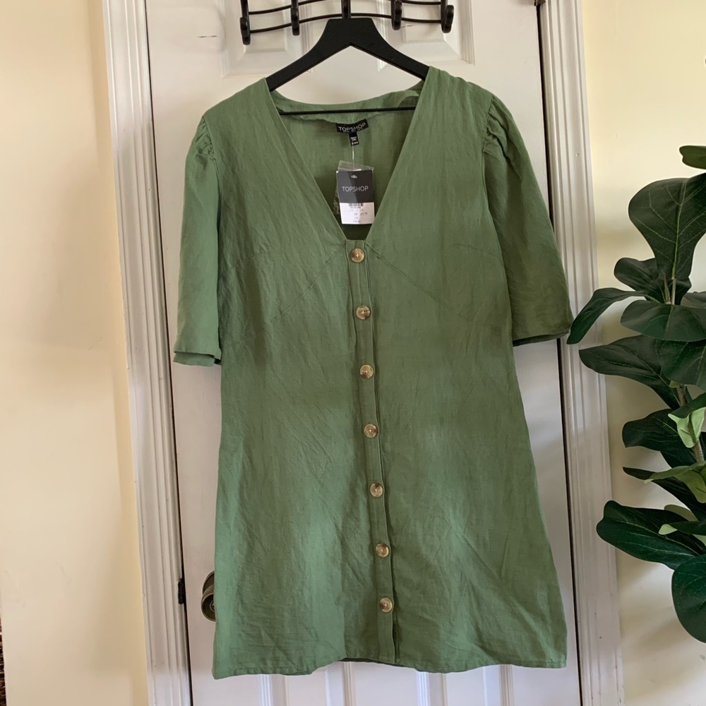 Topshop Angel Sleeve Linen Dress